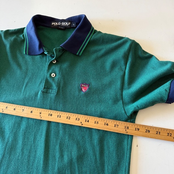 Polo Golf Ralph Lauren Green Chevron Print Crest Logo Collared Shirt Mens SMALL - Picture 6 of 7